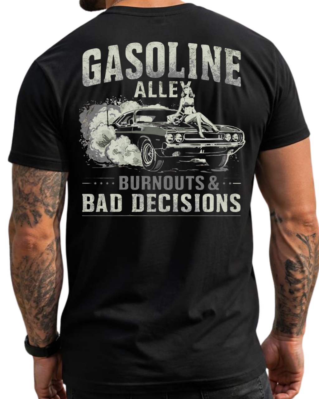 Burnouts & Bad Decisions Muscle Car T Shirt for Men | Gasoline Alley USA™