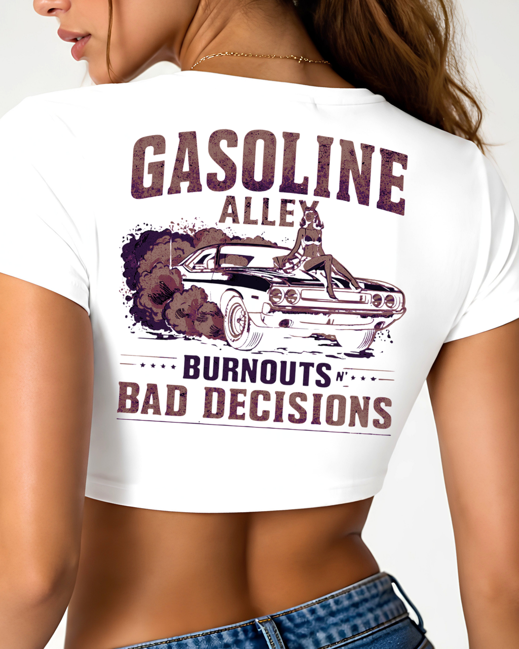 Gasoline Alley USA™ Burnouts N’ Bad Decisions Vintage Pinup Tee | Women’s