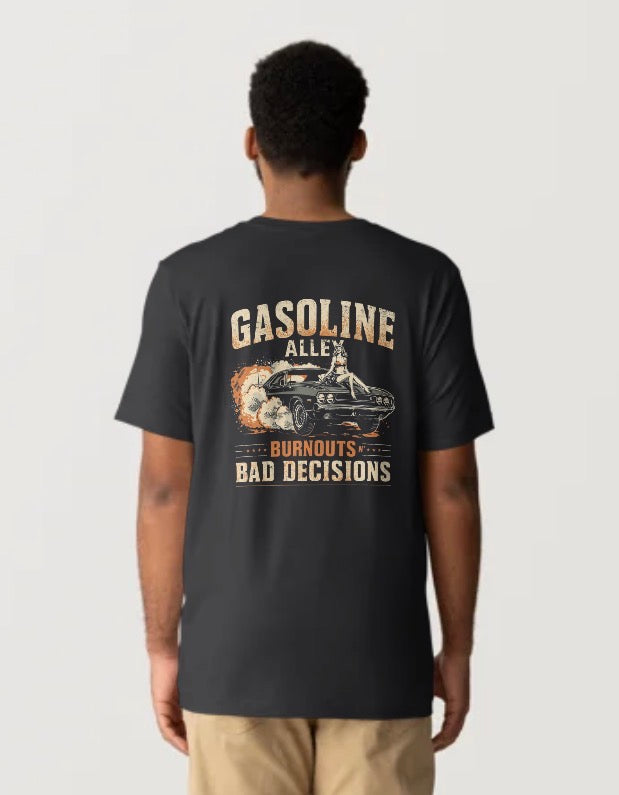 Men’s Black T-Shirt | Redliners Collection | “Burnouts N’ Bad Decisions” | Gasoline Alley USA™