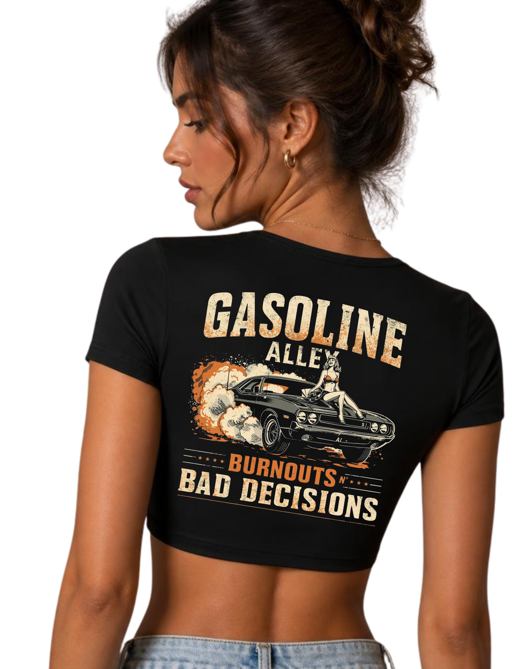 Gasoline Alley USA™ Burnouts N’ Bad Decisions Vintage Pinup Tee | Women’s