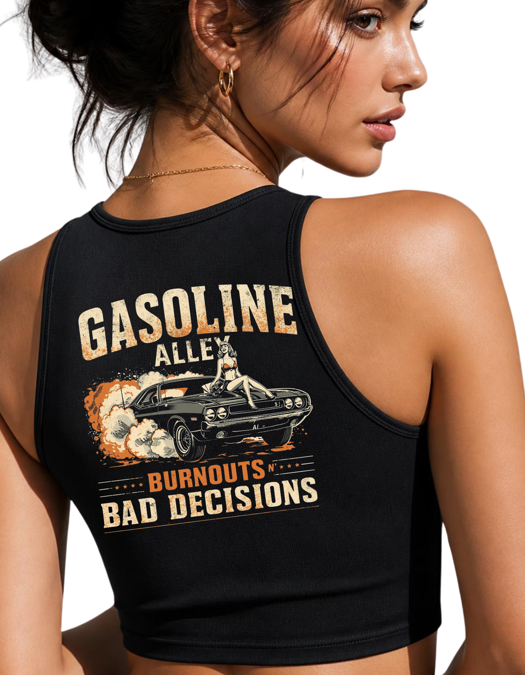Gasoline Alley USA™ Burnouts N’ Bad Decisions Vintage Pinup Tee | Women’s