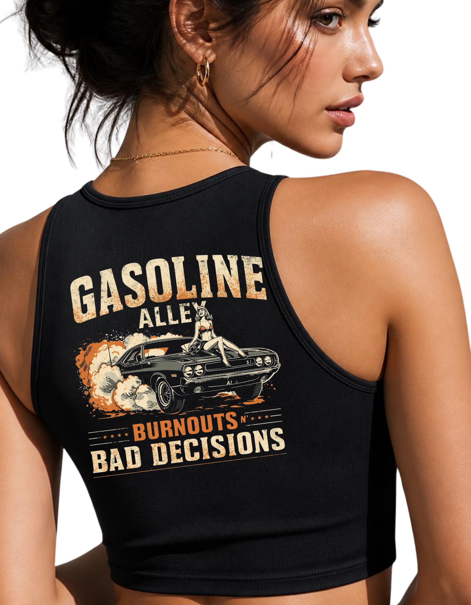 Gasoline Alley USA™ Burnouts N’ Bad Decisions Vintage Pinup Tee | Women’s