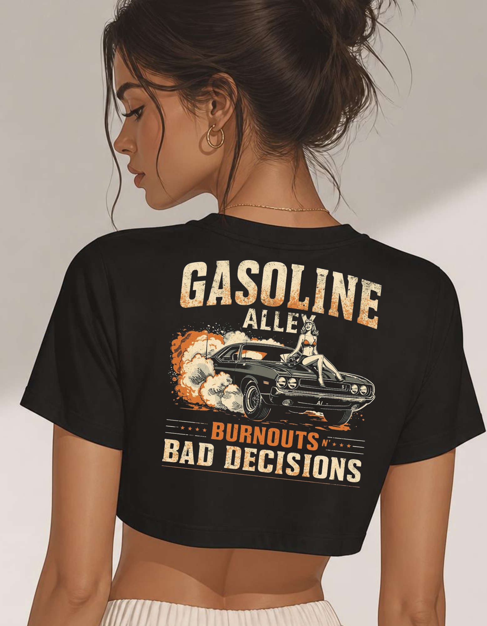 Gasoline Alley USA™ Burnouts N’ Bad Decisions Vintage Pinup Tee | Women’s