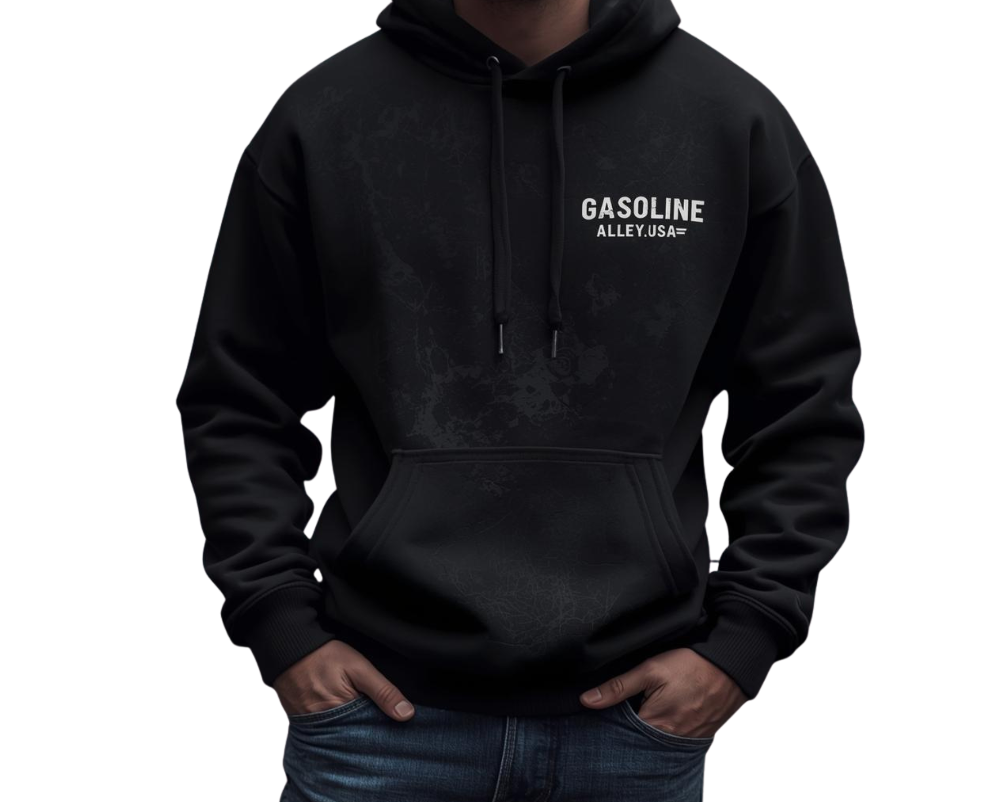 Men’s black Gasoline Alley USA Burnouts and Bad Decisions racing hoodie with large back logo and chest emblem