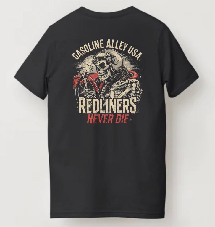 Redliners Collection black graphic T-shirt for men with skulls – Gasoline Alley USA™ apparel