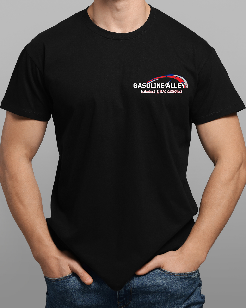 Gasoline Alley USA™ Signature Logo Tee for men in black with signature front logo