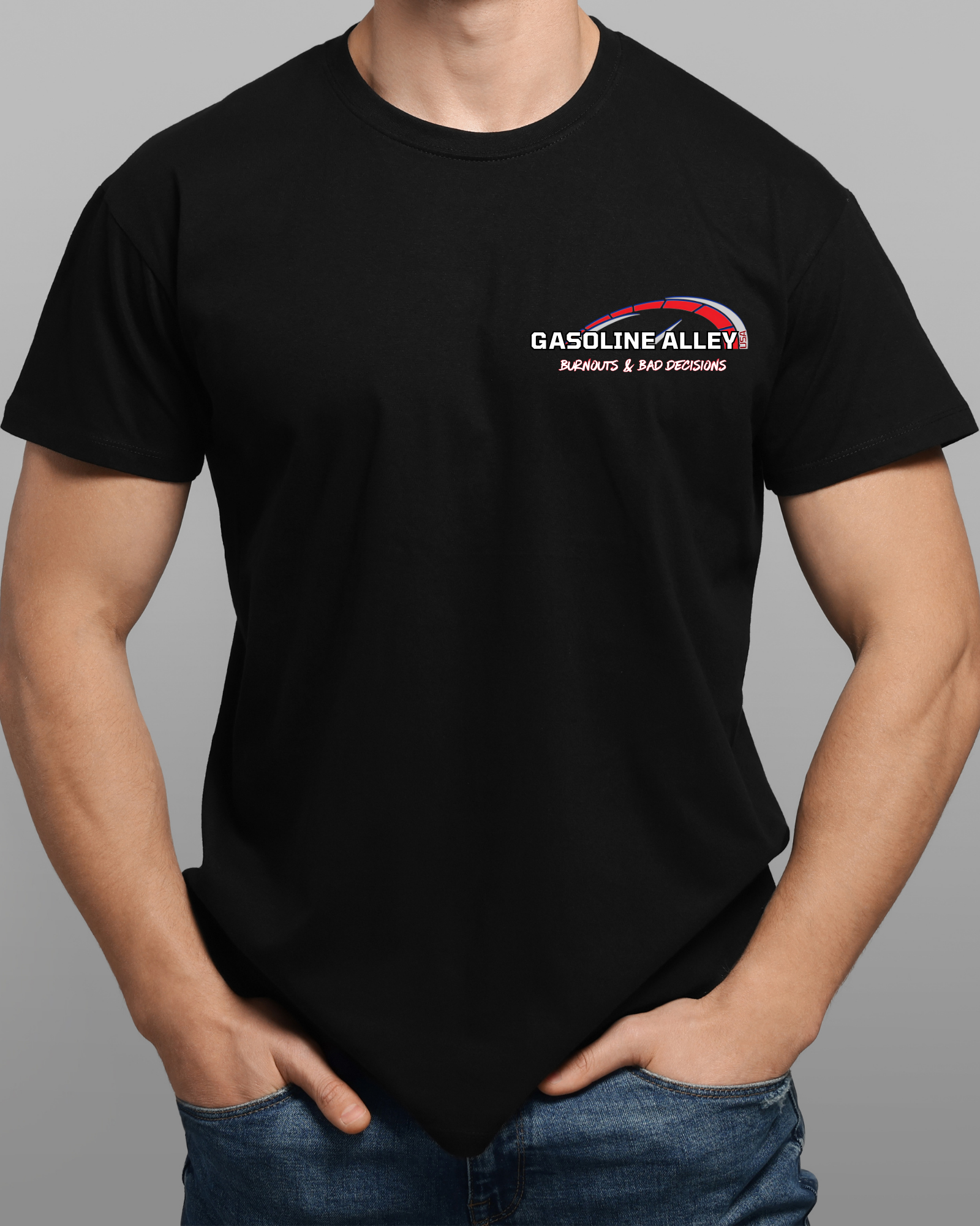 Gasoline Alley USA™ Signature Logo Tee for men in black with signature front logo
